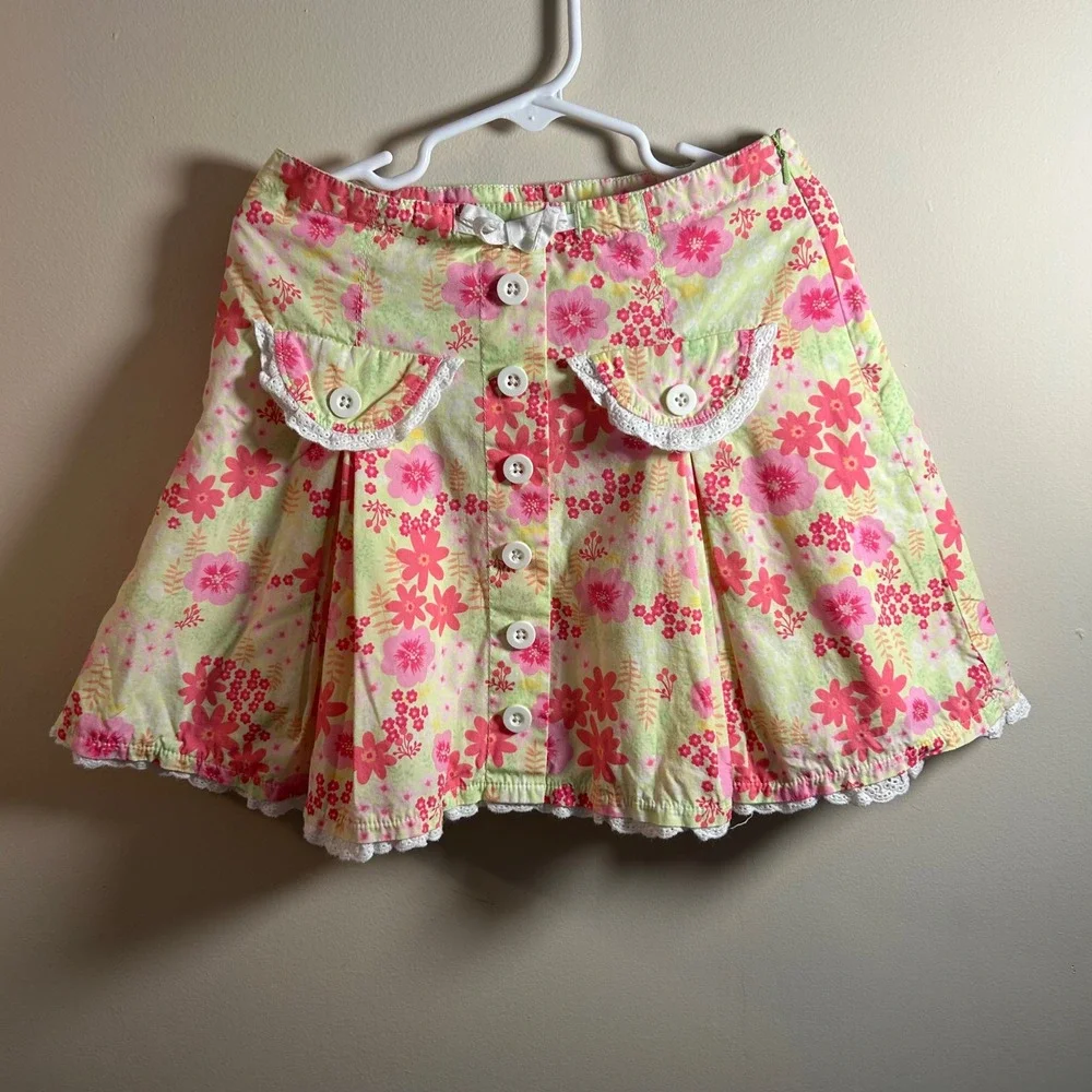Talbots‎ Girls Sz 6 Floral Skirt Pockets Lace Trim Tiered Flouncy Sweetheart